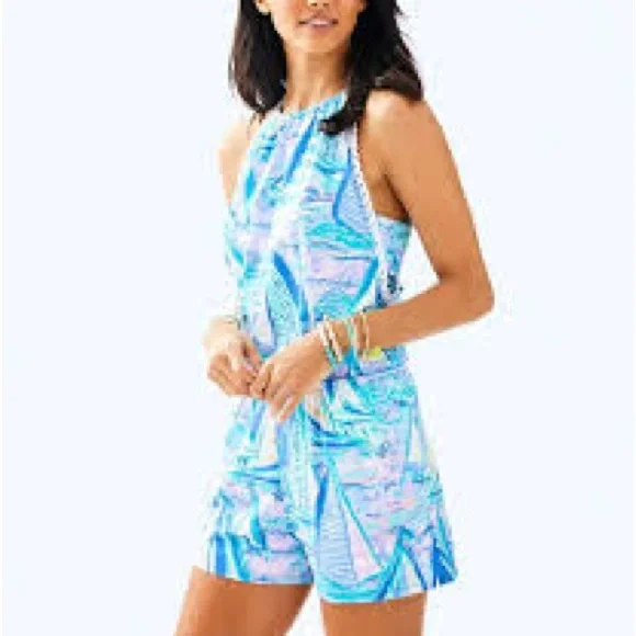 🌴 Lilly Pulitzer Gianni Romper NWT size S lilac Aboat Time - Picture 1 of 4